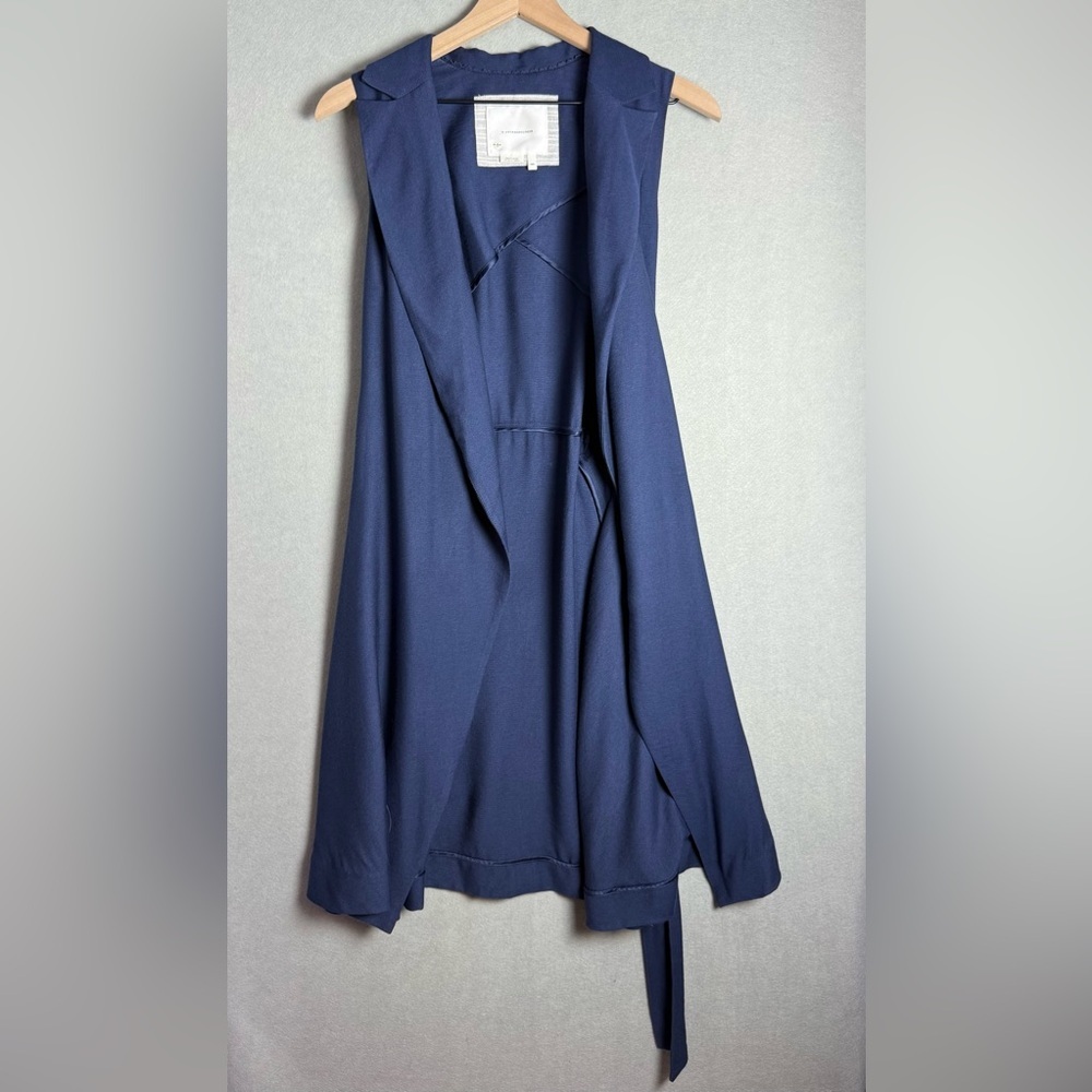Anthropologie Women’s Navy Sleeveless Duster Cardigan Vest Waist Tie size XS/S